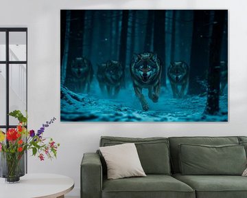 Wolfpack in winters bos van Poster Art Shop