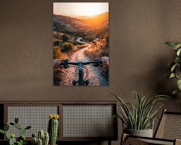 Fietsen bij zonsondergang van Poster Art Shop