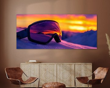 Zonsondergang met skibril in de sneeuw van Poster Art Shop