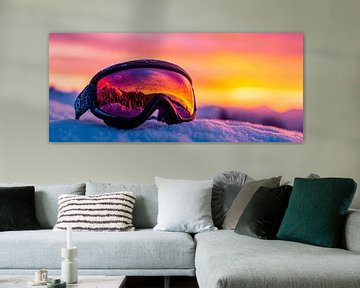 Zonsondergang over skibril in de sneeuw van Poster Art Shop