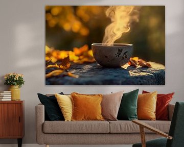 Dampende kop in herfstlicht van Poster Art Shop