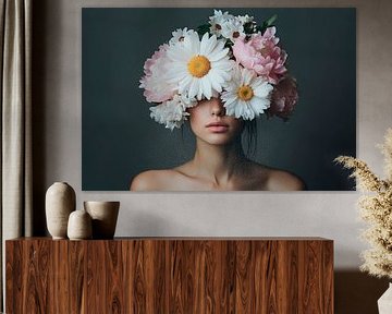 Portret van een vrouw met een bloemenkrans van Poster Art Shop