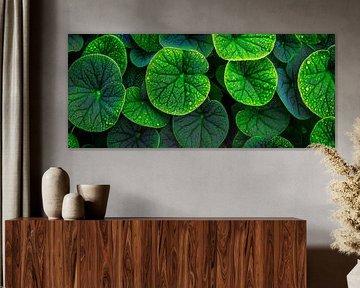 Green leaves with water droplets by Poster Art Shop