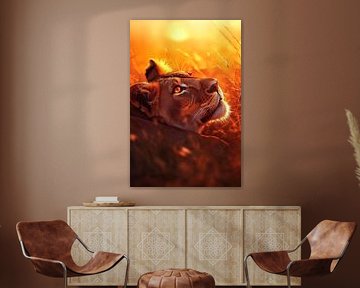 Proud lioness in the golden light by Poster Art Shop