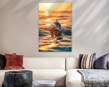 Delfin springt im Sonnenuntergang von Poster Art Shop