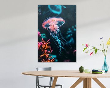Glinsterende kwallen in het koraalrif van Poster Art Shop