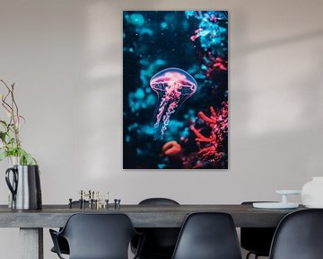 Gloeiende kwallen in het koraalrif van Poster Art Shop
