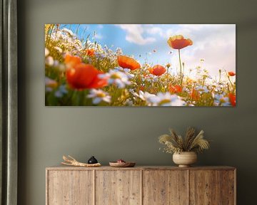 Bloeiende weide met klaprozen van Poster Art Shop
