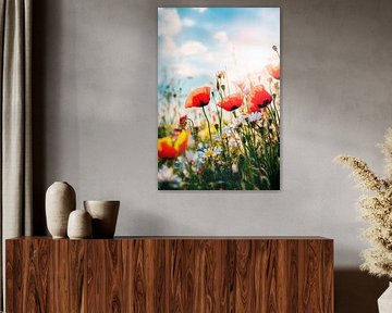 Colourful flower meadow in the sunlight by Poster Art Shop