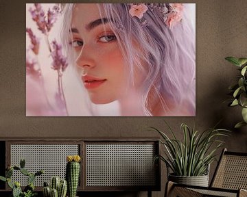 Vrouwelijk portret met bloemenkrans van Poster Art Shop
