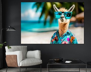 Llama on the beach with sunglasses by Poster Art Shop
