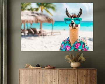 Llama in sunglasses on the beach by Poster Art Shop