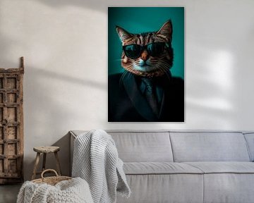 Chic cat in a suit with sunglasses by Poster Art Shop