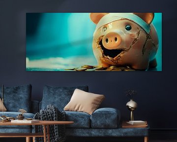 Gebroken spaarvarken met munten van Poster Art Shop