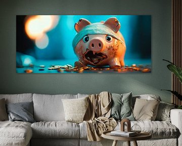Broken piggy bank with coins by Poster Art Shop