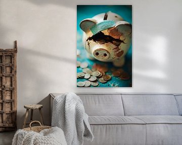 Gebroken spaarvarken met munten van Poster Art Shop