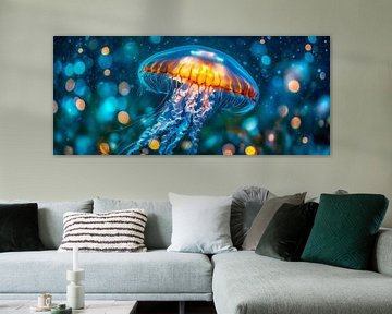 Gloeiende kwallen in het licht van de oceaan van Poster Art Shop