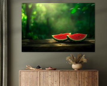 Saftige Wassermelonen im Waldlicht von Poster Art Shop