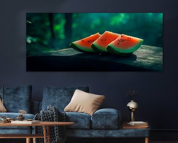 Saftige Wassermelonenstücke im Wald von Poster Art Shop