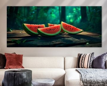 Saftige Wassermelonen im Waldlicht von Poster Art Shop