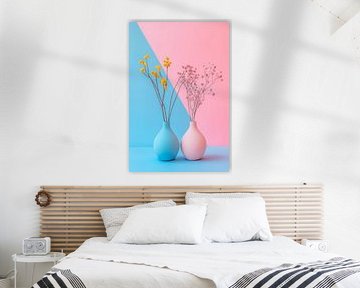 Kleurrijke vazen met gedroogde bloemen van Poster Art Shop