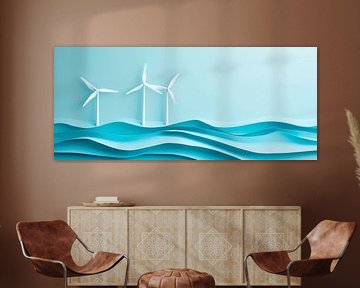 Wind turbines over a sea of waves by Poster Art Shop