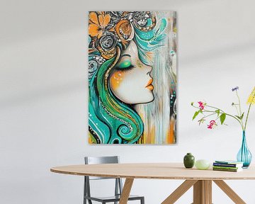 Bloemen van de ziel - Kleurenspel Dromerig profiel - Kunst van Poster Art Shop