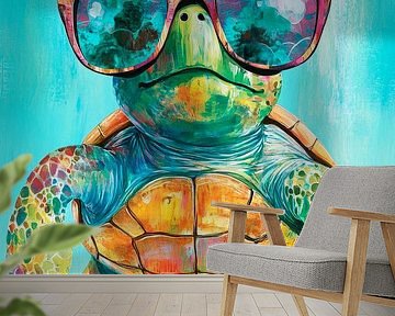 Bunte Coolness – Sonnenbrillen-Schildkröte von Poster Art Shop