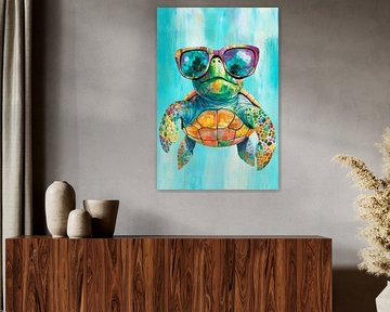 Kleurrijke coolness - zonnebril schildpad van Poster Art Shop