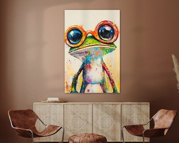 Kleurrijke sprong - kikker met bril van Poster Art Shop