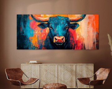 Kleurrijke Stier - Kracht van kleuren Kleurenspel - Stier in beeld van Poster Art Shop