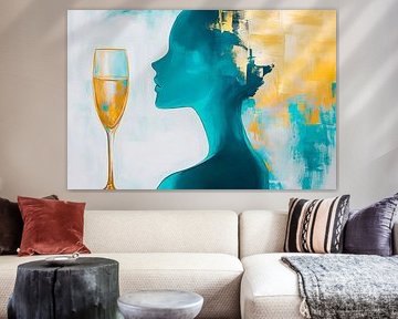Champagne dreams in blue and gold Silhouette of a festive mum by Poster Art Shop