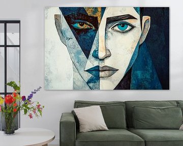 Dualität der Seele – Kunstwerk Blau und Schwarz von Poster Art Shop