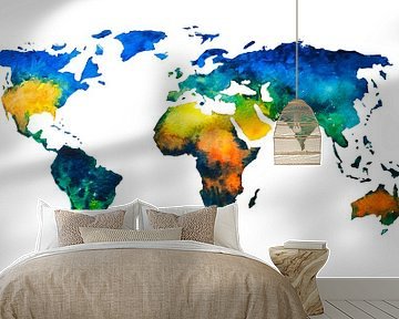 Weltkarte in Bunte Aquarellfarbe von WereldkaartenShop
