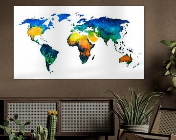 Wereldkaart in kleurrijke Aquarel van WereldkaartenShop
