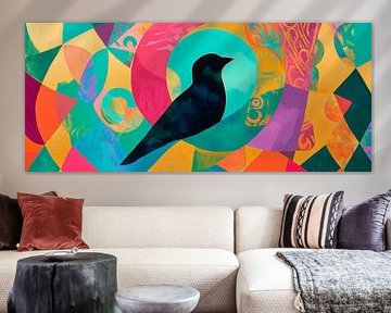 Colourful freedom - Silhouette bird Artful melody by Poster Art Shop