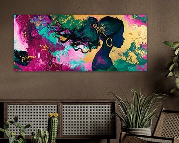 Kleurrijke gedachten - Silhouet van de vrouw Dromerige strengen van Poster Art Shop