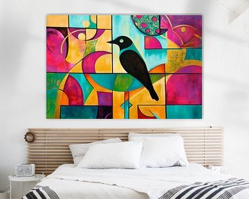 Colourful melody - Bird dance black on colours - Live by Poster Art Shop