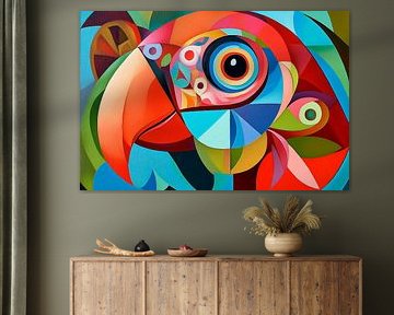 Colourful parrot's eye view Geometry of feather splendour Kunstv by Poster Art Shop