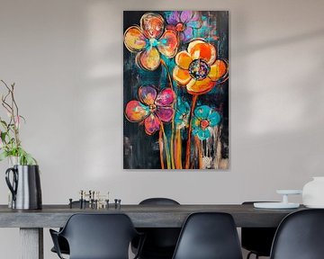 Colourful sea of flowers - artwork Blooming poetry - Le by Poster Art Shop