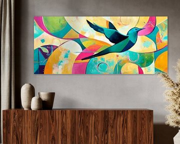 Colourful fluttering - Hummingbird art by Poster Art Shop