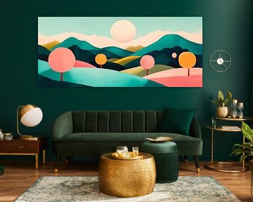 Colourful dreamland of hills Sunset over gentle hills by Poster Art Shop