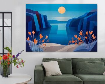 Play of colours at the water's edge Sun embrace in a quiet bay Bl by Poster Art Shop