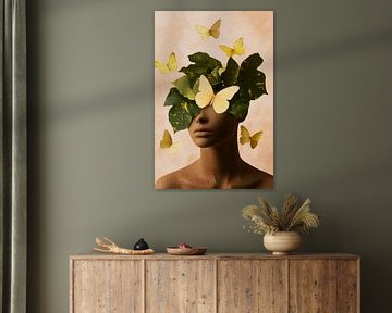 Vleugels van gedachte - NatuurgeestBladgroen en vlinder van Poster Art Shop