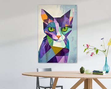 Geometrische elegantie - oog in oog met de kat van Poster Art Shop
