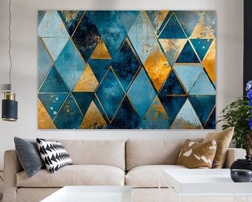 Harmonie géométrique - bleu & ; or sur Poster Art Shop