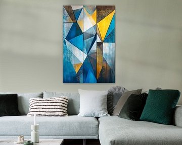 Geometric harmony in blue and gold by Poster Art Shop