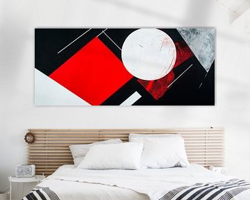 Geometric harmony in red and white Art of form and colour ve by Poster Art Shop