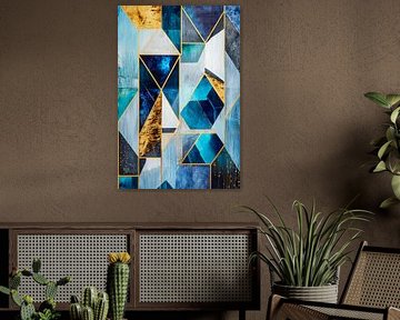 Geometric melody - blue and goldKaleidoscope of dreams by Poster Art Shop
