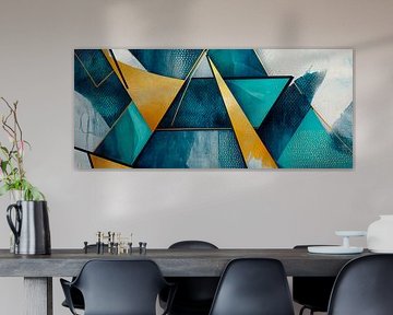 Geometric dreams - Golden harmony Watercolour dance - Bla by Poster Art Shop
